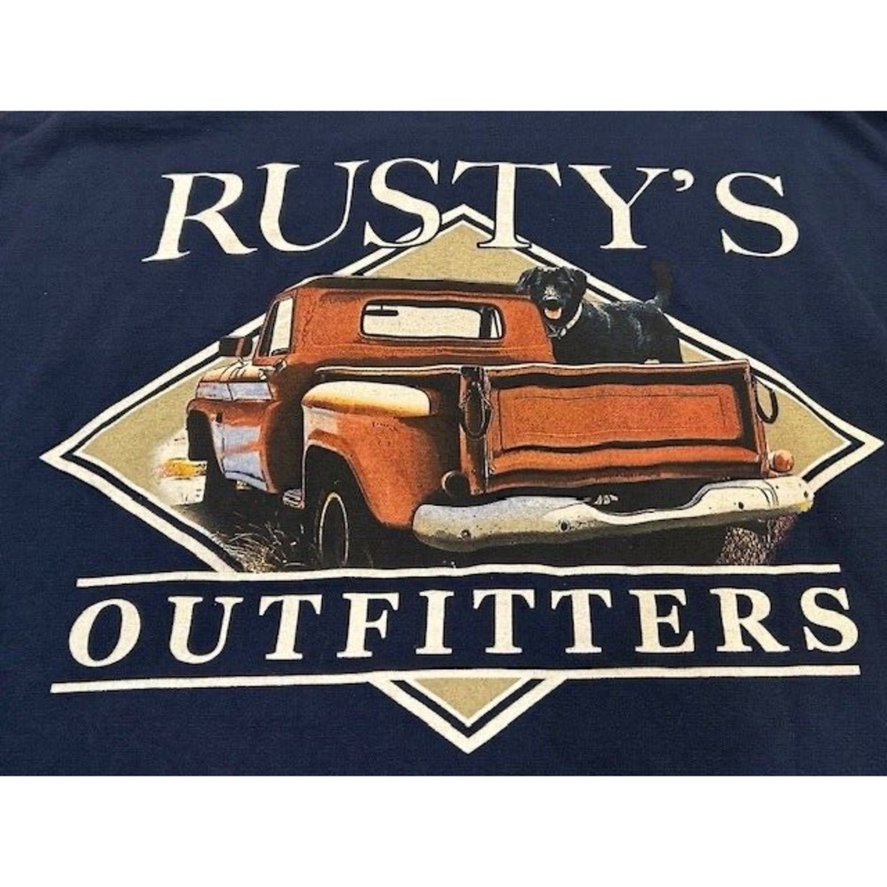 Saddlebred‎ Men's Navy T-Shirt "Rusty's Outfitters" Black Lab Pick Up Truck - XL